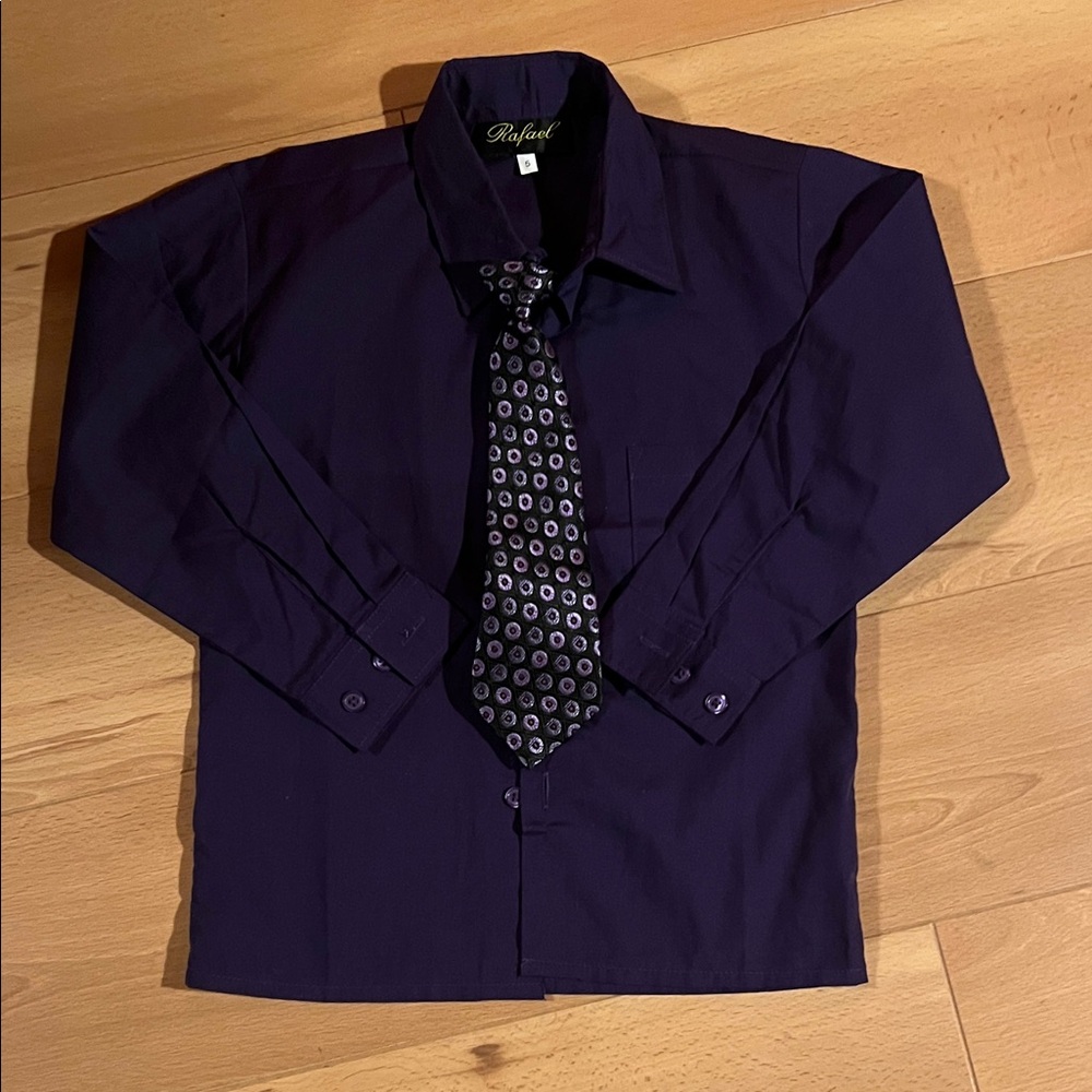 RAFAEL Kids Deep Purple Button-Down Shirt with Tie